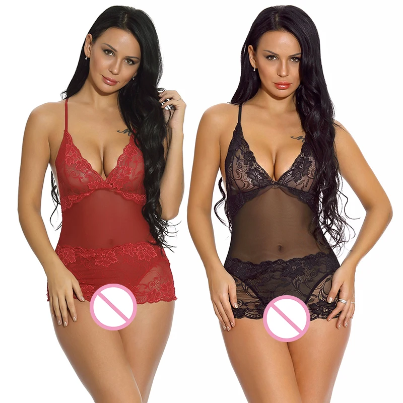 Женский сексуальный черный красный прозрачный кружевной Babydoll эротичное нижнее