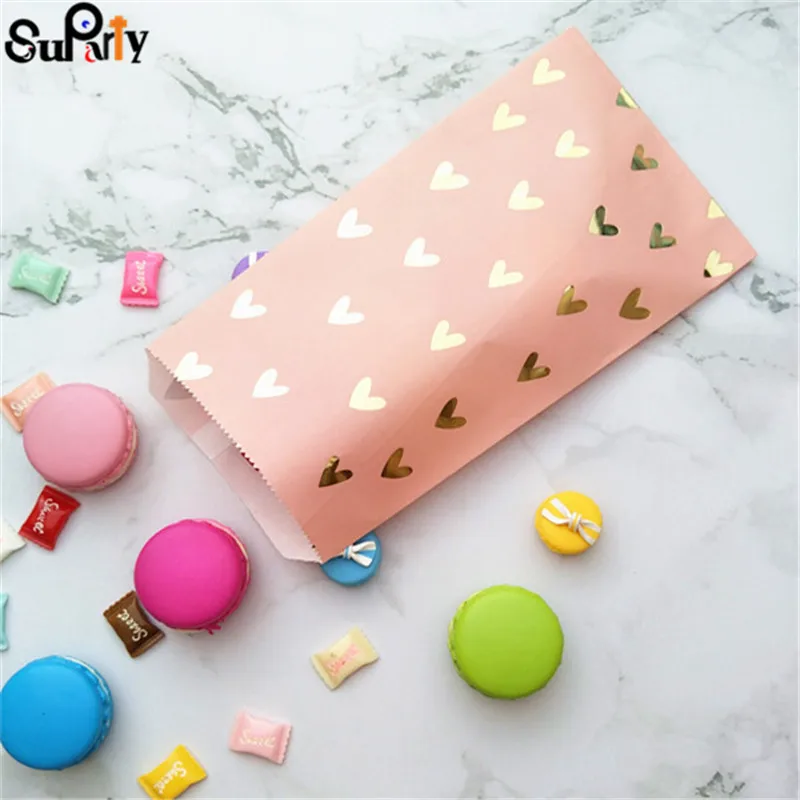 50 шт. Румяна розовые с фольгой Золотое Сердце бумажные вечерние сумки подарки для