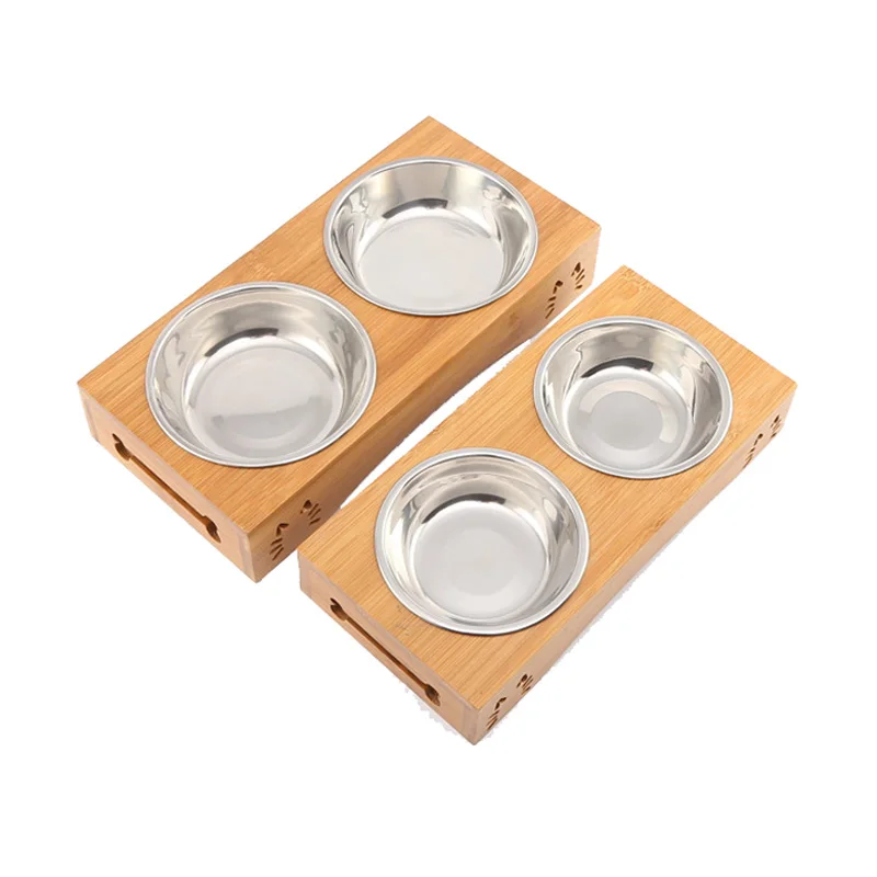Pawstrip Pet двойная миска для собак бамбуковая керамическая кошек из нержавеющей