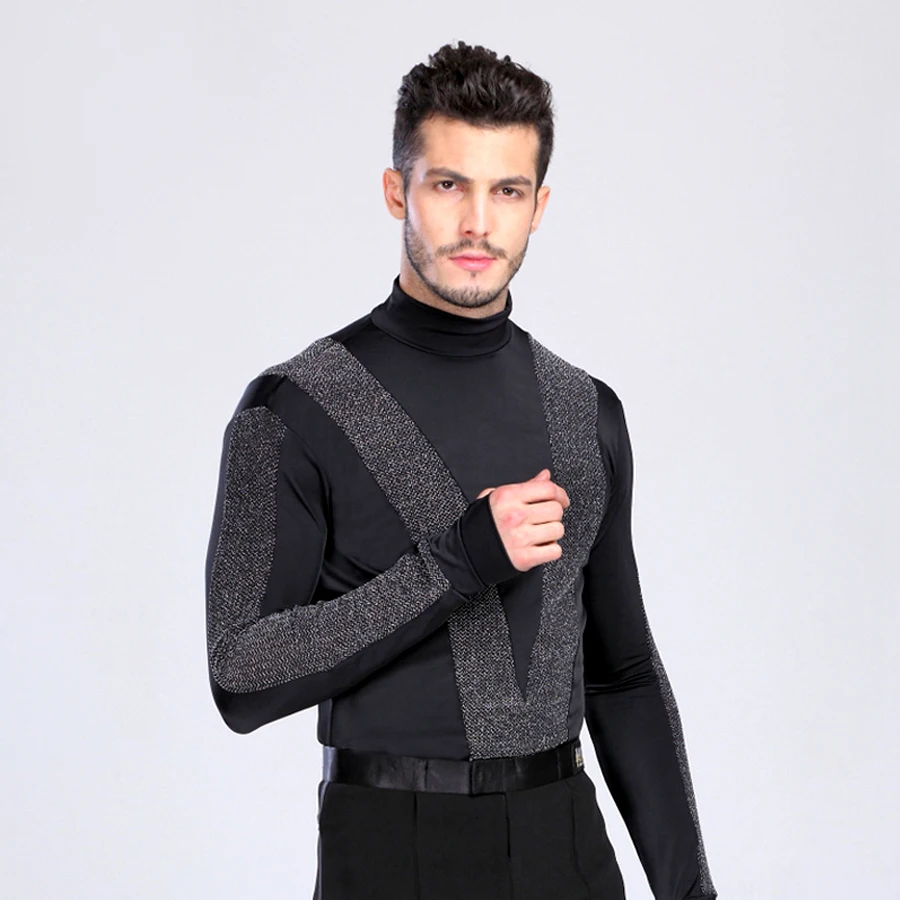 2018 Новое поступление Мужская танцевальная рубашка с высоким воротом длинным