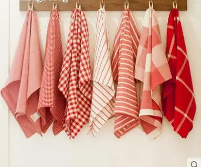

Simple washed cotton fabric napkin cloth red white plaid pattern meal towel