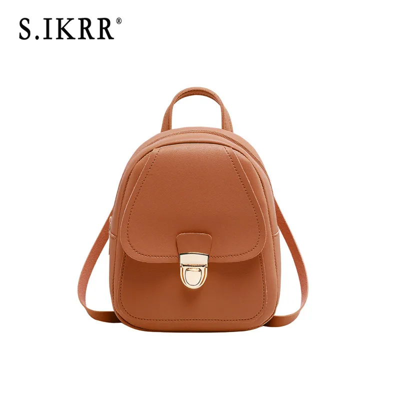Шоколад S.IKRR Women PU Small Backpack Waterproof New Brand Designer Shoulder Bag Female Daypack Travel bags Solid Mini Casual Bags - Цвет: Шоколад