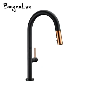 Поворотный вытяжной кухонный кран, черныйрозовый кран для стирки, смеситель для раковины, оптовая продажа, премиум, твердая латунь, роскошный FK12013