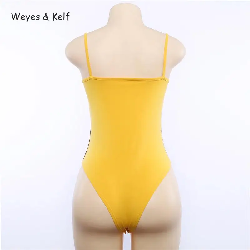 Weyes &amp Kelf Hot Summer Printed Letter Women Sexy Bodysuit 2018 Spring Sleeveless Jumpsuit Short Yellow Rompers | Женская одежда