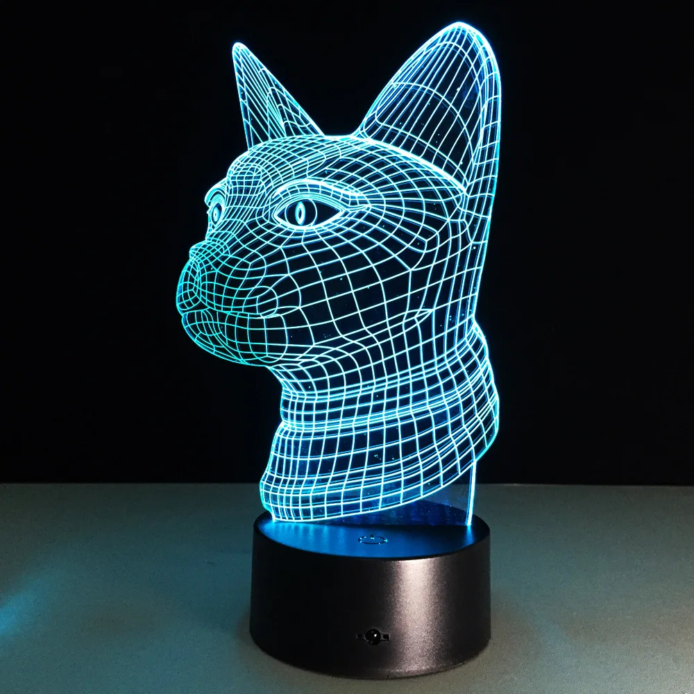 Ночник 3D в виде кошки милая Светодиодная лампа иллюзия животного акриловый