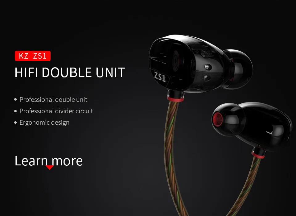 KZ ZS1 двойной Динамический драйвер мониторинг шумоподавления стерео наушники-вкладыши HiFi наушники с микрофоном для телефона