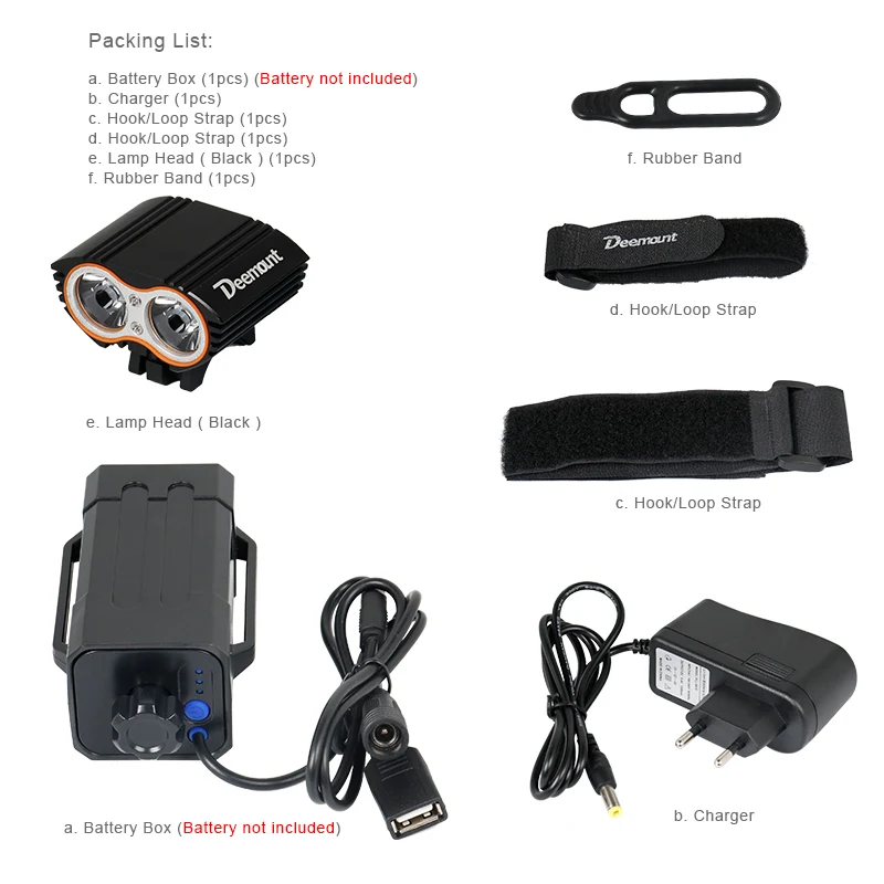 Black Kit Deemount велосипедная фара 8,4 в передняя фара для велосипеда с двумя ЧИПАМИ 350 люменов опционально#18650 Блок питания 8,4 в 5,0 в выход Велосипедное освещение - Цвет: Black Kit