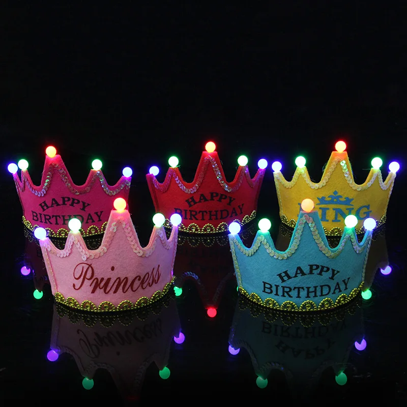 

Birthday Party Light Up Hat Children Adults Glow Crown Princess Hat Birthday Cake Wishes Decoration Props