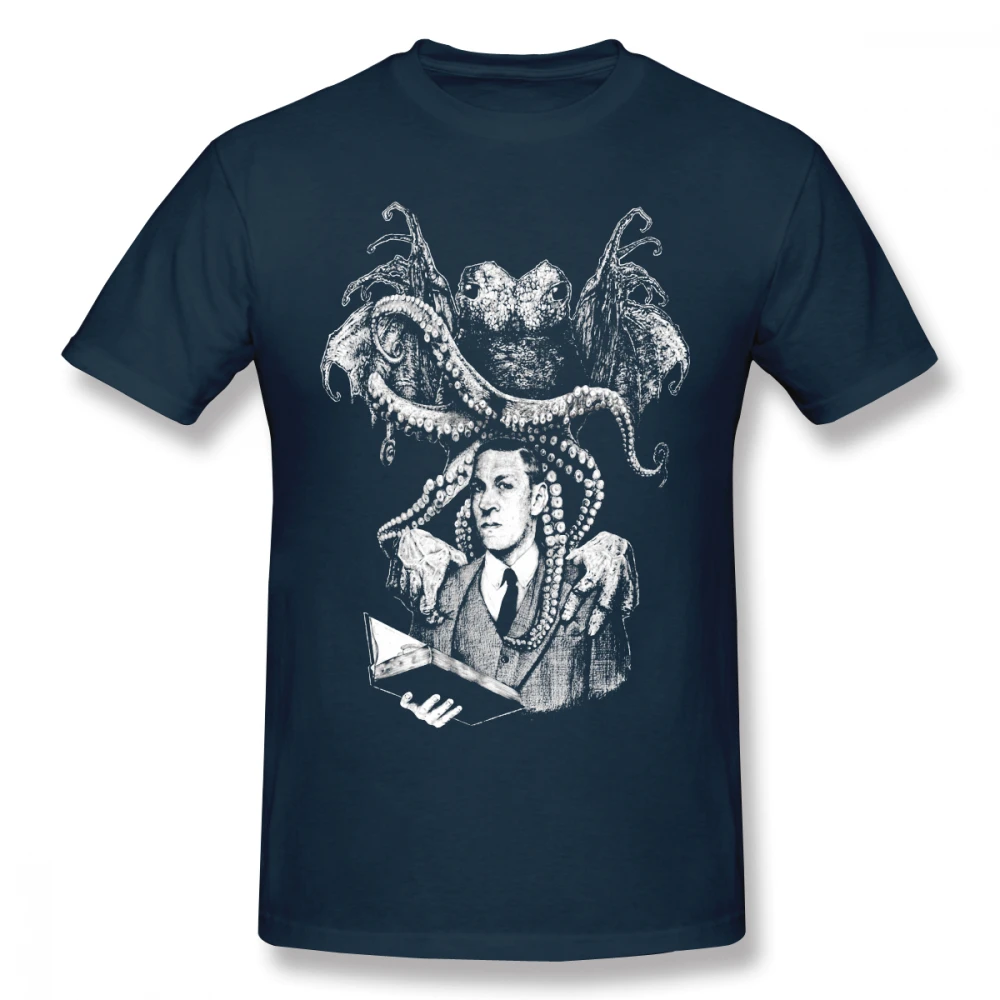 Тёмно-синий Для мужчин lovecплот Cthulhu футболка круглый вырез модная Горячая slae хороший с коротким рукавом Повседневная мода круглый вырез - Цвет: Тёмно-синий