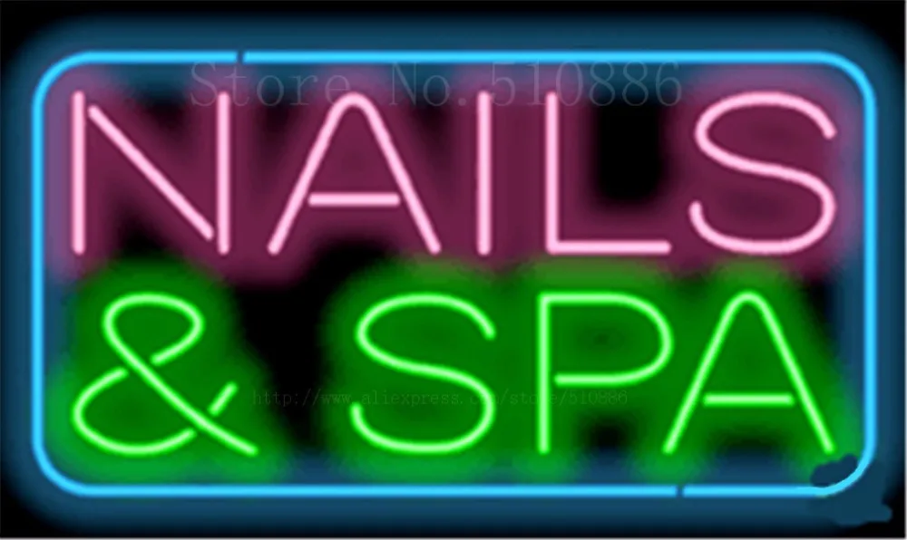 

Неоновая вывеска для ногтей и спа 17*14 дюймов, Настоящая стеклянная вывеска для пивного бара, вывески для магазина, витрина для упаковки гара...