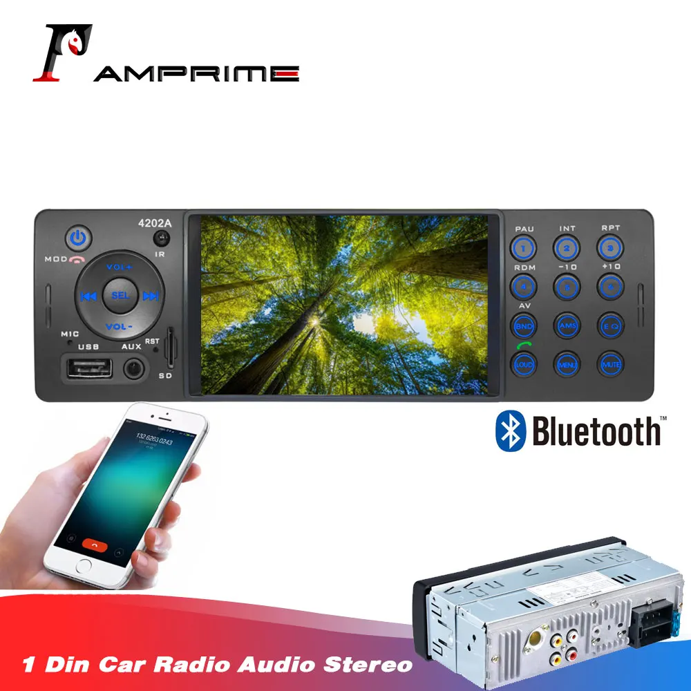 Автомагнитола AMPrime 1din с поддержкой MP5 USB Aux FM Bluetooth 4''|Автомобильные