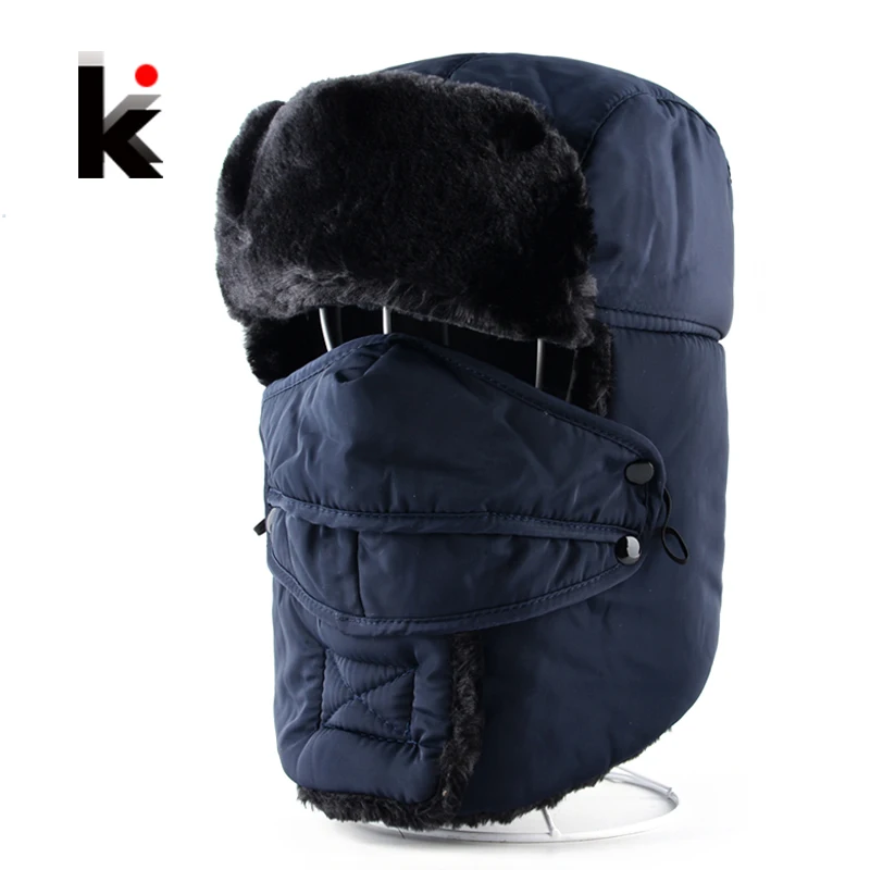 

Winter Bomber Hats For Men And Women Trapper Thicker Faux Fur Cap Russian Outdoor Snow Hat With Ear Flaps And Face Mask