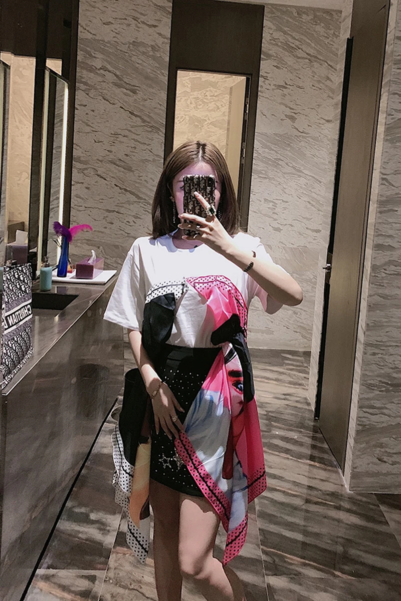 

2019 New Summer Fashion Short Sleeve Basic T-shirts for Women O Neck Irregular Scarf Stitching Female Pullovers Top