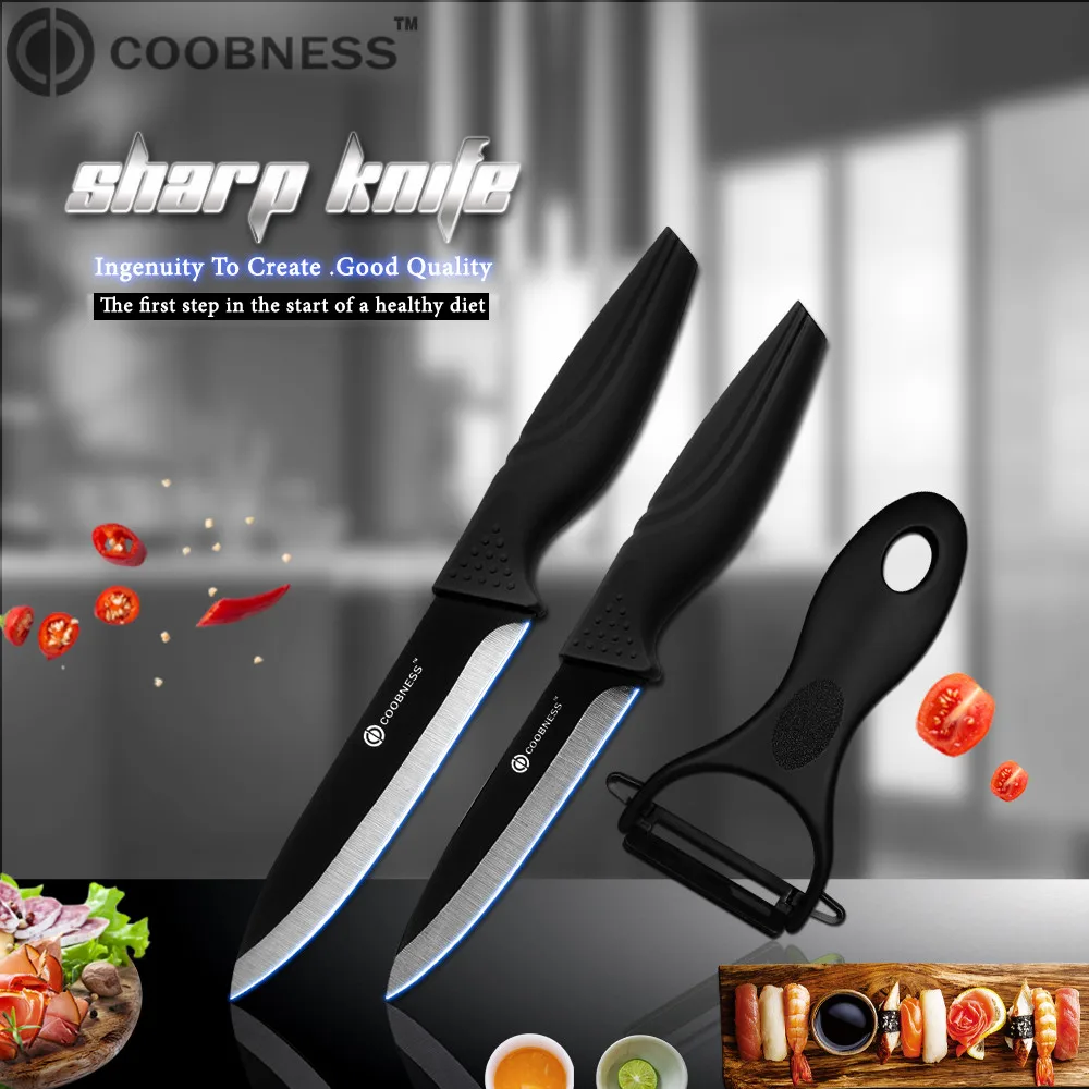 COOBNESS фирменный кухонный нож из 2 предметов и острый нож, японский керамический нож с черным цирконием, кухонный нож " 4" " 6", керамический нож