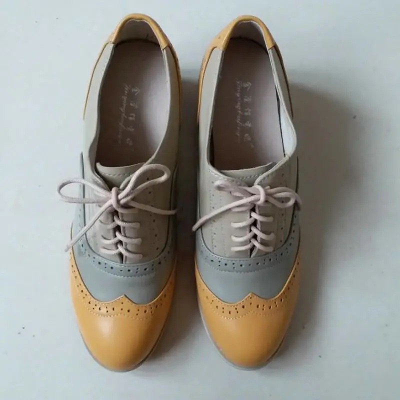 Женские туфли оксфорды из натуральной кожи на толстом высоком каблуке модная