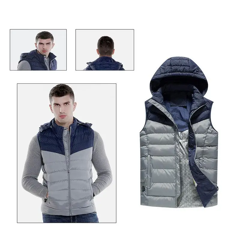 

USB Smart Heating Men's Cotton Vest Color Matching Hooded Men's Electric Casual Vest Winter Heating Clothes