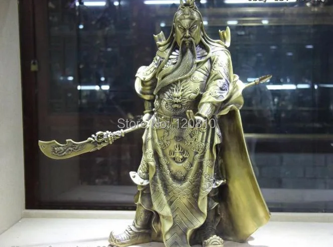 Китайская латунная медная Guan Gong Yu фиксатор на палец Меч Дракона Статуя Воина