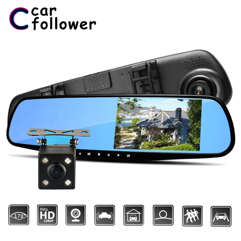 4 3 &quotАвтомобильный видеорегистратор зеркало Full HD 1080P DVR камера заднего вида