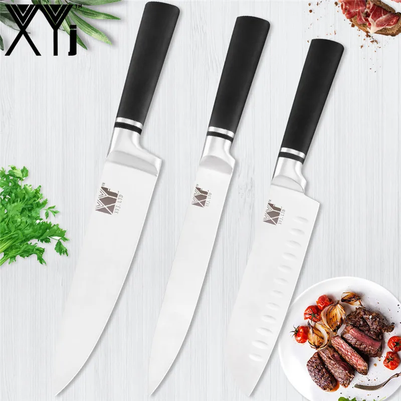 E.3pcs set XYj 6 шт. кухонные ножи из нержавеющей стали 8 ''шеф-повара 8'' хлеба 8 ''нарезки 7''Santoku 5'' Uitliyt 3,5 ''ножи для очистки овощей аксессуары для дома - Цвет: E.3pcs set