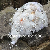 EMS free shipping 2013 popular organza flower brooch holding flowers  beige soft bridal bouquet  custom wedding bouquet