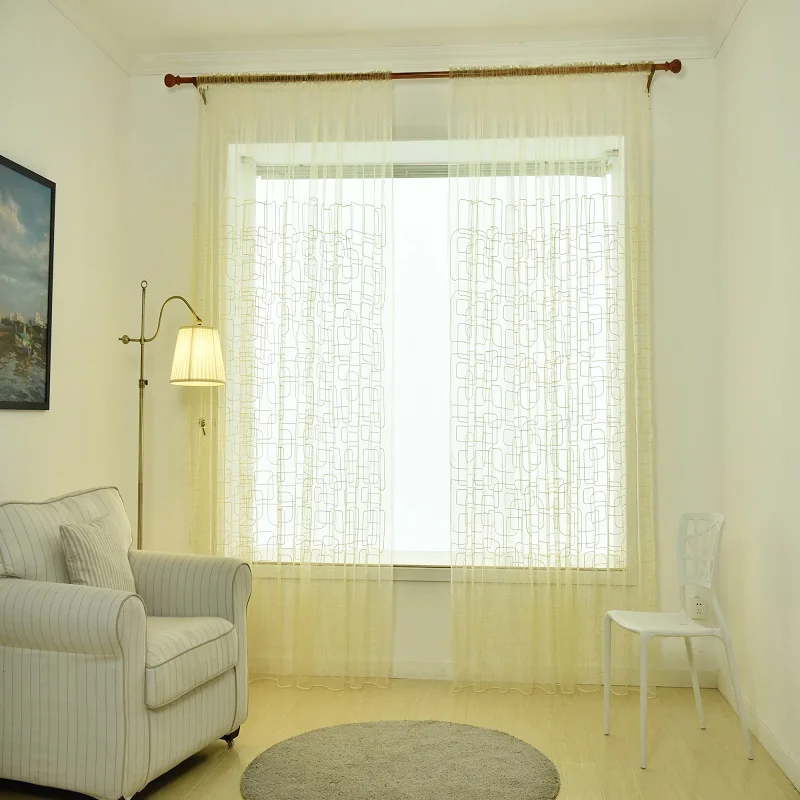Тюль Cortinas геометрические узоры вуаль занавески готовые простые вышитые панель