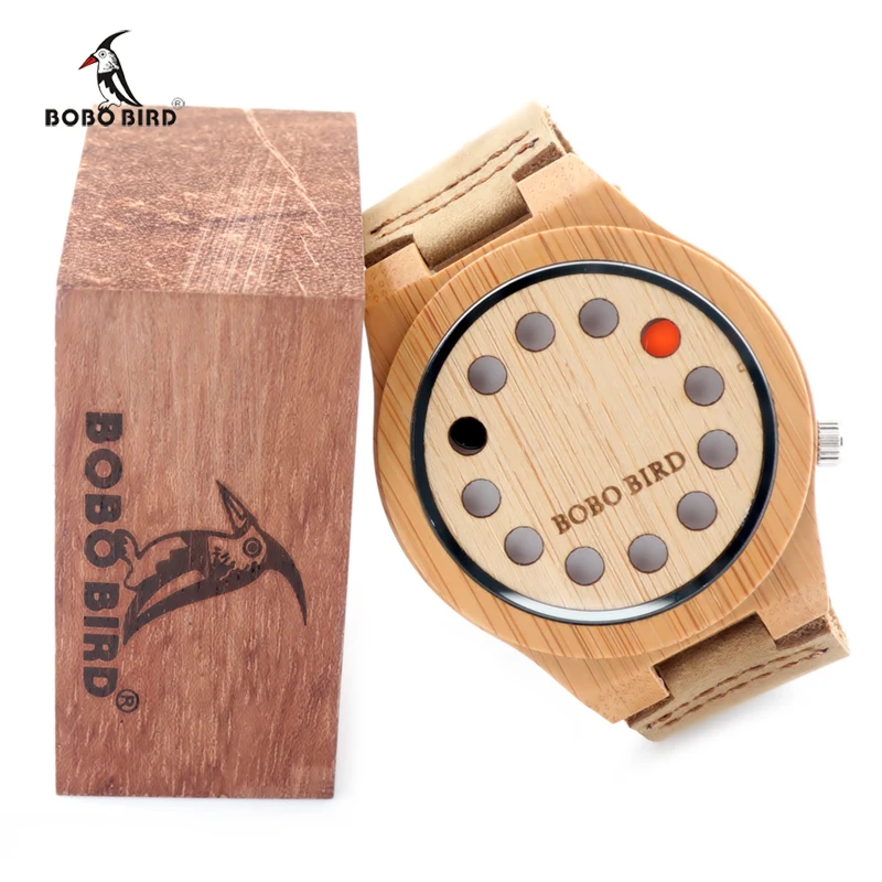 BOBO BIRD/Роскошные кварцевые мужские часы с бамбуковым циферблатом и 12 отверстиями