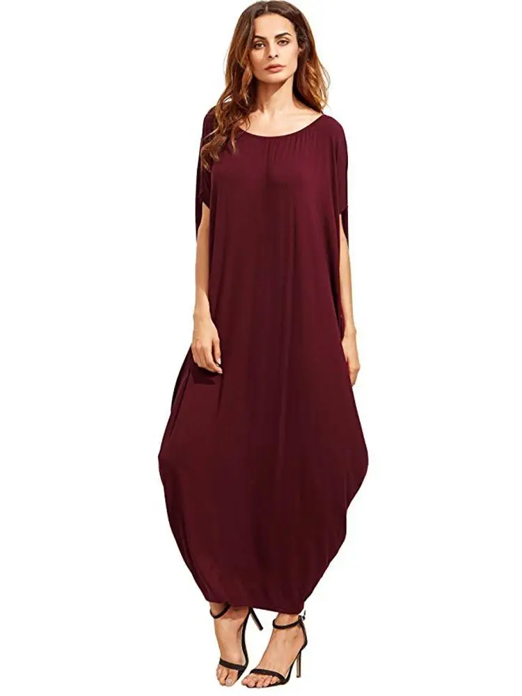 2018 Europe and the United States large size loose dress solid color lotus leaf | Женская одежда