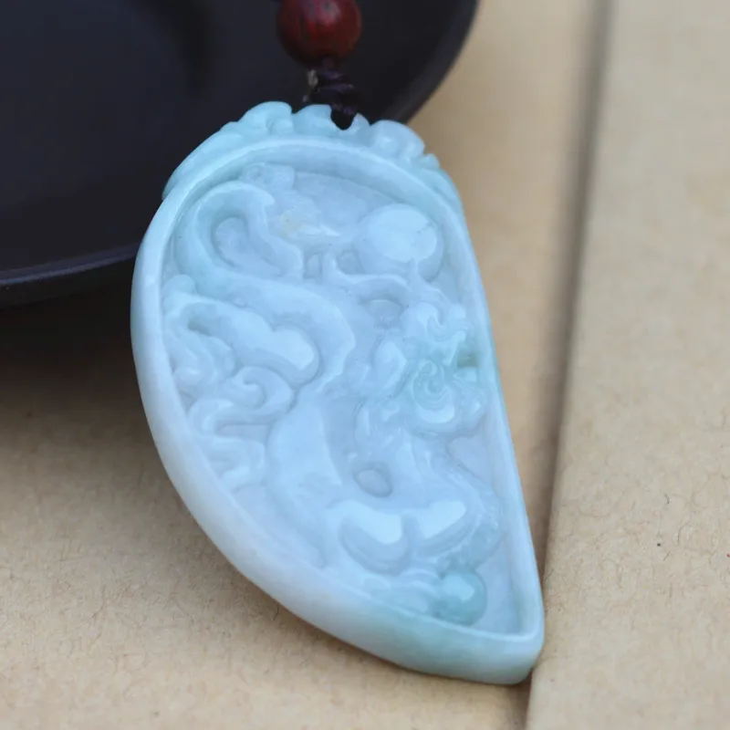 Drop shipping Natural AAA Jadeite Jades Pendant 3D Handmade Carved Chinese Dragon Pendants Amulet Fashion Jewelry+Rope | Украшения и