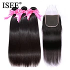 ISEE волосы малазийские прямые волосы пряди с закрытием 100% человеческие волосы пряди с закрытием 3 пряди натуральные волосы для наращивания