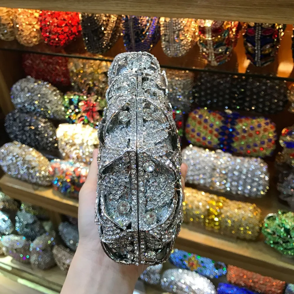 Ажурный серебристый мини-клатч Minaudiere свадебные женские сумочки с кристаллами