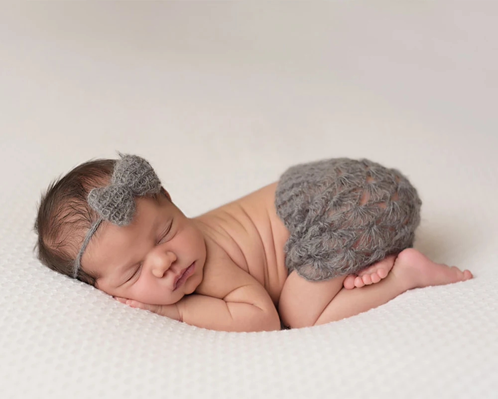 Baby fotografie props newborn mohair knitted outfits bow headband new born photography prop infant photo suits toddler shooting | Детская