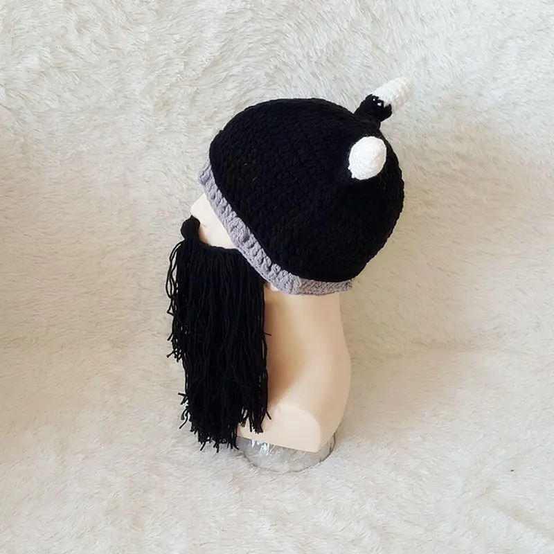 Вязаная шапка ручной работы с рогом бороды теплая зимняя шапочка викинга варвара