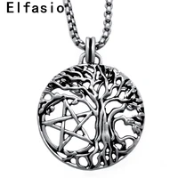 men women pewter pendant necklace yggdrasil tree of life pentacle pentagram star with stainless steel chain p305