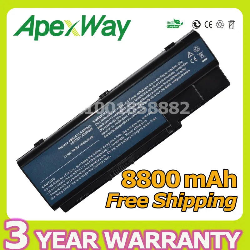 Аккумулятор Apexway для ноутбука Acer Aspire 5520, 5720, 5920, 6920, 6920G, 7520, 7720, 7720G, 7720Z, MC7833u, MD7309u, MD7311h, MD7311u, 12 ячеек