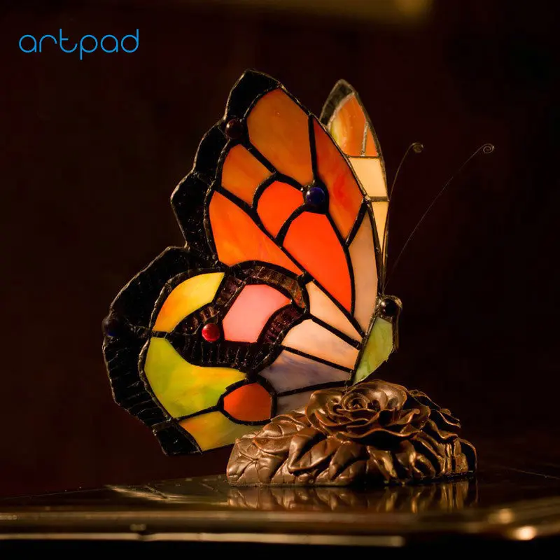 F TYPE butterfly Artpad ночник в средиземноморском стиле с изображением бабочки, совы, черепахи, детский прикроватный светильник для спальни, витражный светодиодный светильник, Турецкая лампа - Цвет абажура: F TYPE butterfly