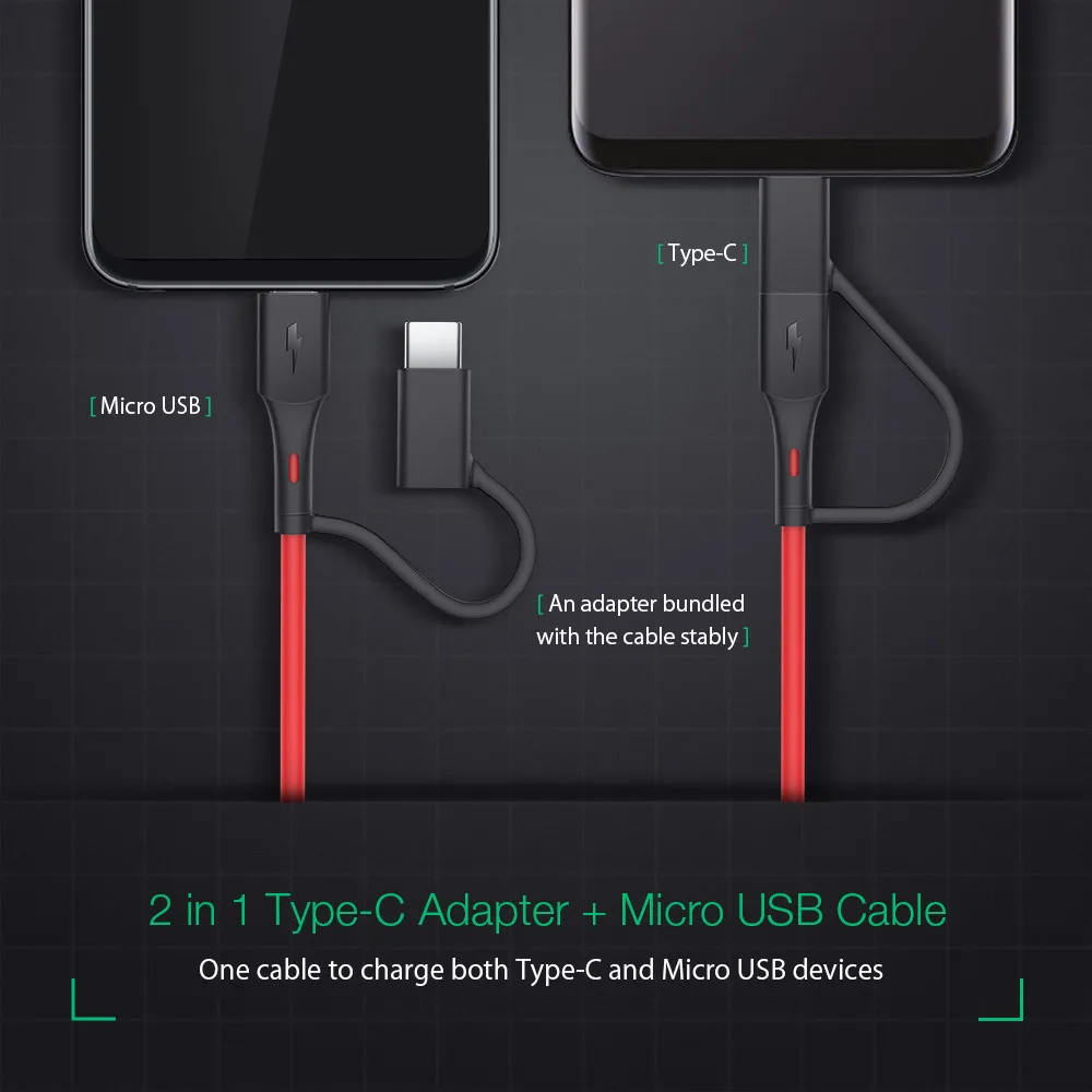 BlitzWolf BW-MT3 type C Micro USB 5 в 3 А 2 в 1 кабель передачи данных для быстрой зарядки для samsung Galaxy S10 9 для huawei mate 20 Pro 3 фута 6 футов