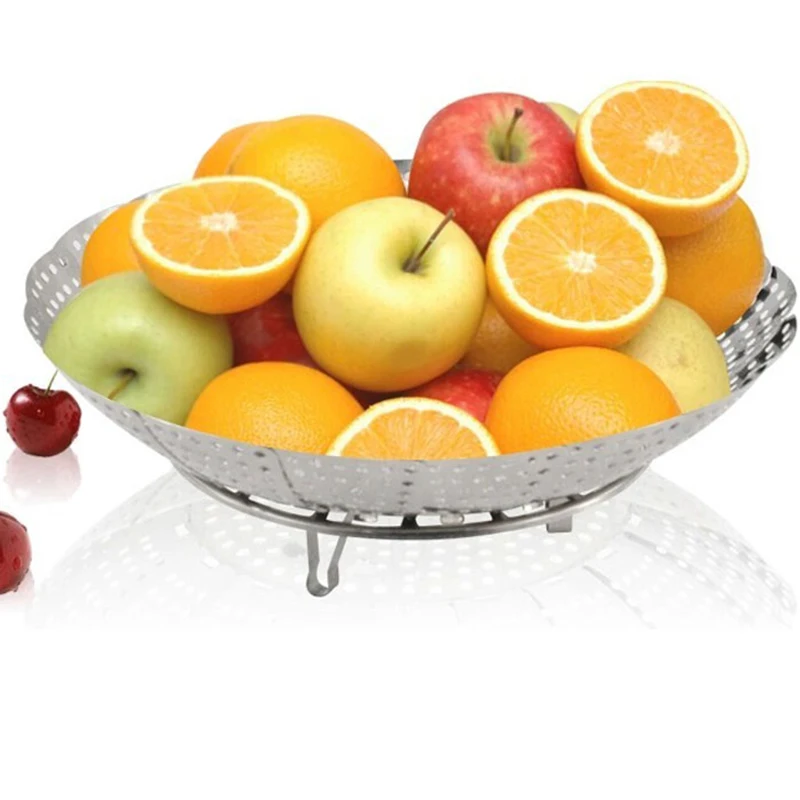 

1PC Kitchen Stainless Steel Plate Folding Steamed Buns Taro Pads Retractable Fruit Basket Steamed Steamer Kitchen Widget Steamer