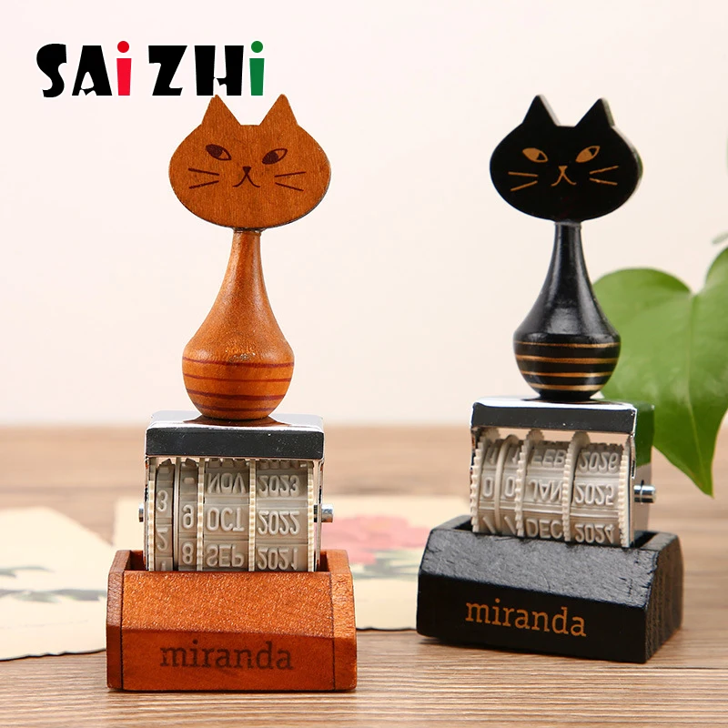 Saizhi 1 шт. Миранда кошка Ретро стиль Дата Цифровой уплотнитель валик для самостоятельной покраски ручка уплотнение дневник тростник печать 2 варианта офисных канцелярских штамп