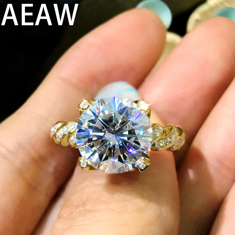 

AEAW твердое 14K желтое золото 2,5 ctw EF муассанит обручальное кольцо для женщин тяжелый золотой стиль