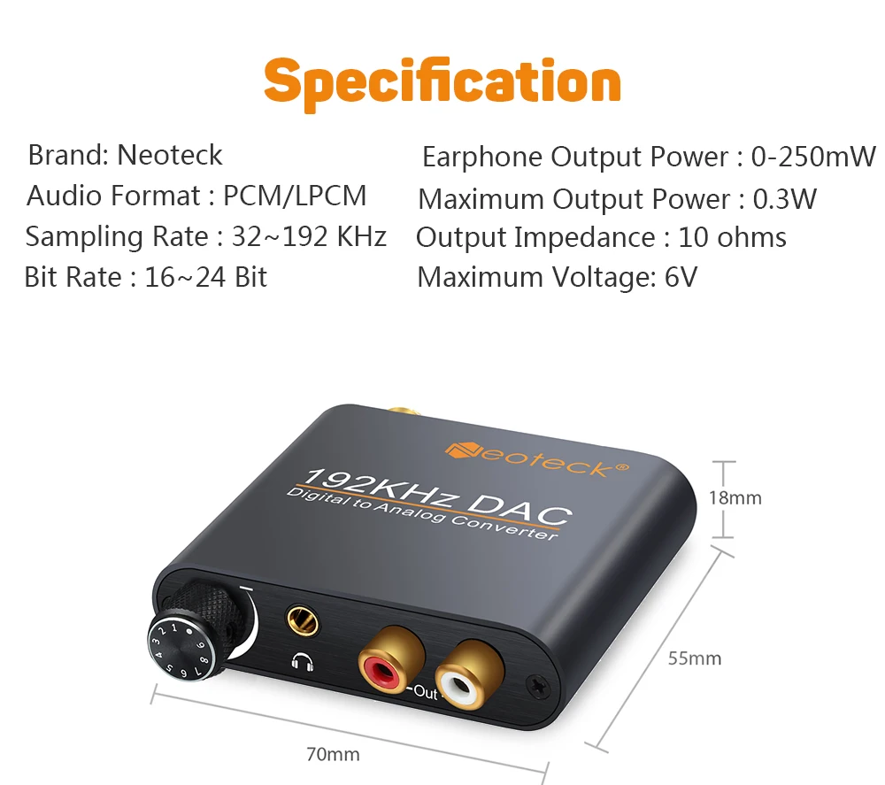 Neoteck 5 шт./лот цифро-аналоговый аудио адаптер конвертер 192 кГц ЦАП цифро-аналоговый R/L аудио конвертер оптический в RCA
