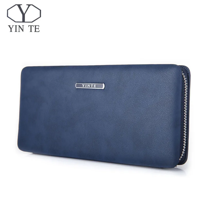 YINTE Phone Wallet Leather Vintage Solid Clutch Bag Brand Mens Wallet One Zipper Genuine Leather Bag T1605