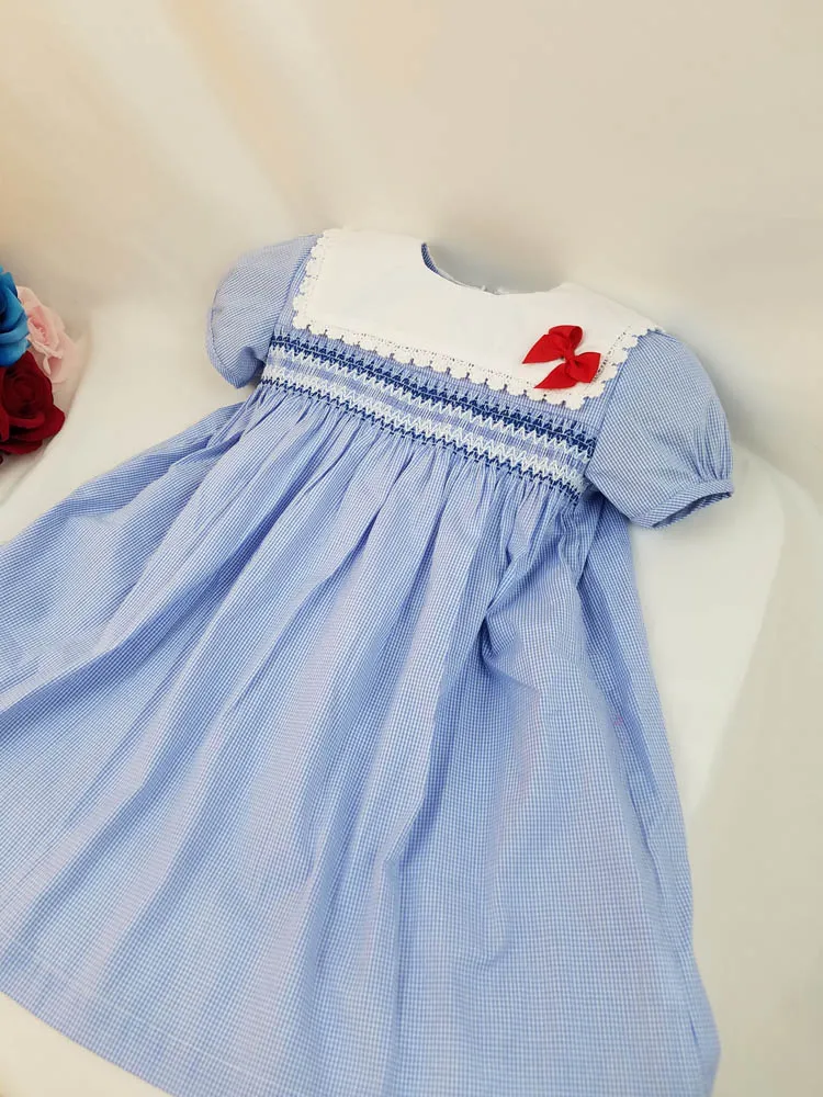 Летнее платье для маленьких девочек 1, 2, 3 лет; винтажное платье принцессы в клетку; платье с короткими рукавами и отворотами для маленьких девочек