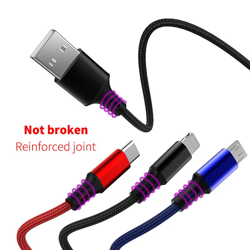 Зарядный кабель 3 в 1 Type C/8 Pin/Micro USB для iPhone X универсальный быстрой зарядки Samsung S9 S8