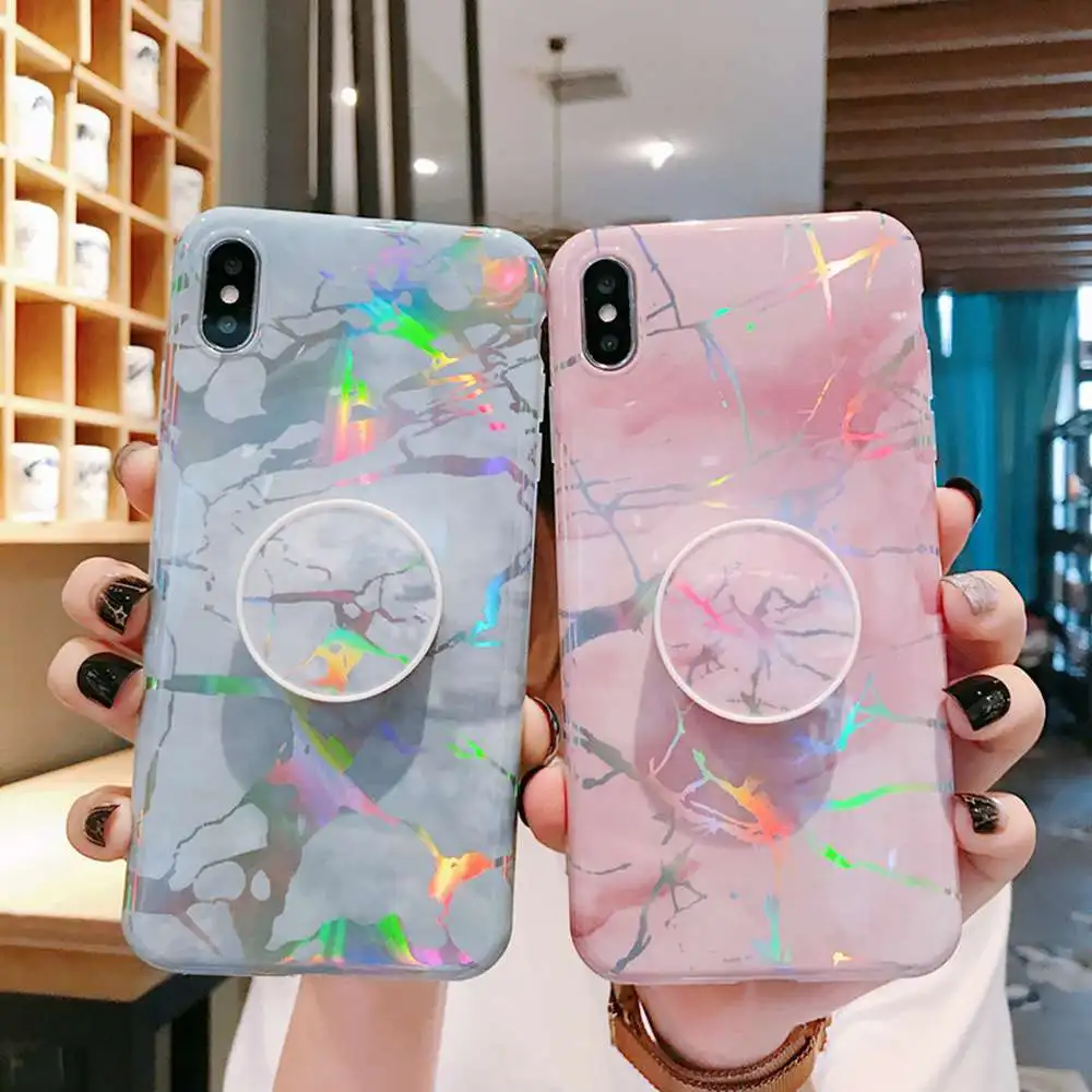 Роскошный Новый лазерный мраморный складной кронштейн для iphone 6 6s 7 8 plus чехол с