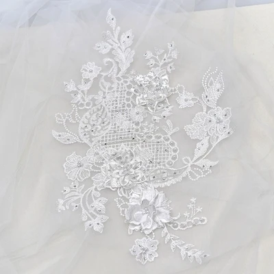 off white 3D цветок Горячая бурение бисером кружева DIY цветок детская одежда платье для танцев представление костюм аксессуары 3 цвета RS954 - Цвет: off white