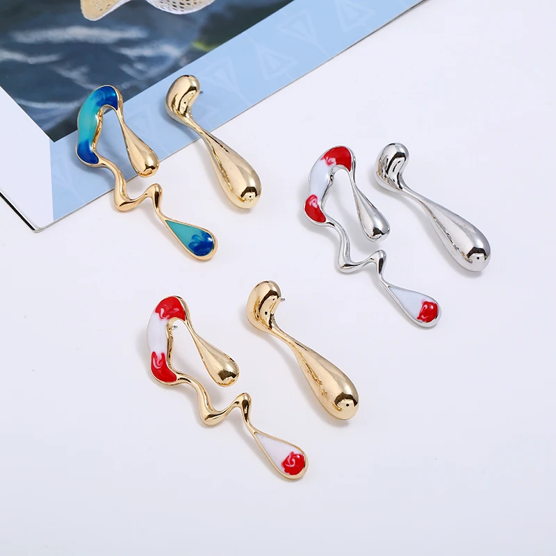 WNGMNGL корейский стиль асимметричные серьги Уникальный Золотой Серебряный цвет