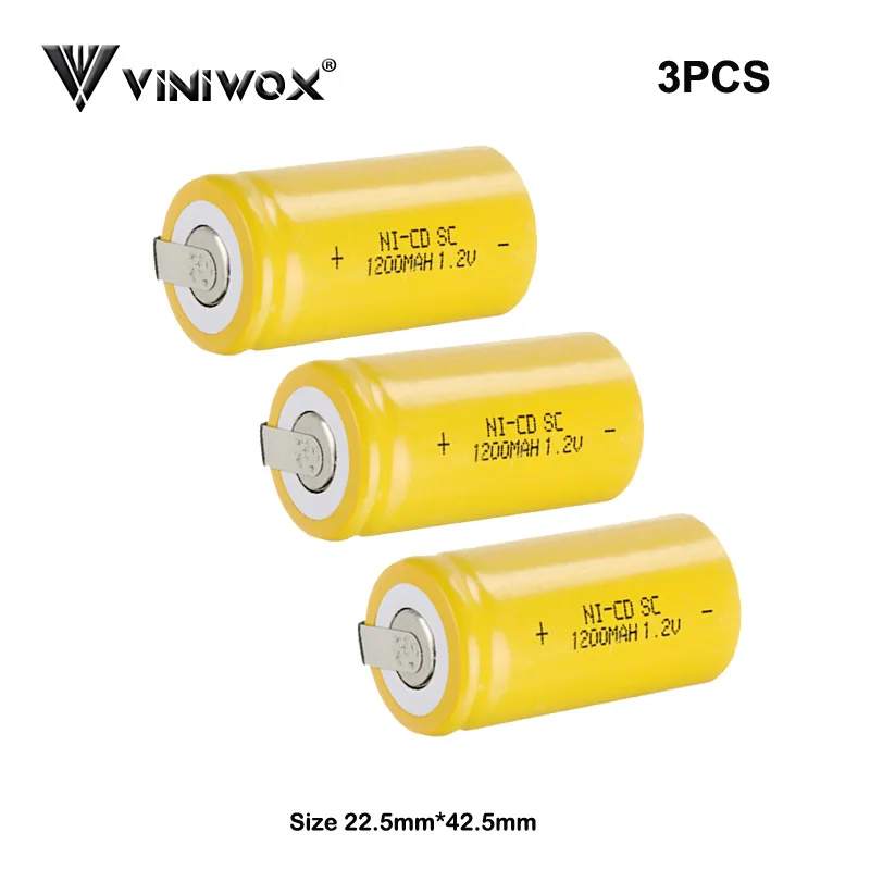 3PCS Фонарик, электроинструмент, аккумулятор, 1,2 в, SC 1200 мАч, NI-CD, NICD, аккумуляторы для 6 в, 7,2 в, 9,6 в, 12 В, аккумуляторные батареи - Цвет: 3PCS