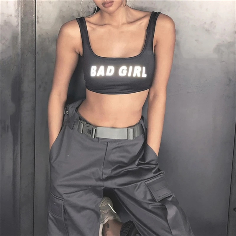 Women Summer Vest Top Letter Printed Sport Fitness U-Neck Sleeveless Tops 3M reflection Crop | Женская одежда