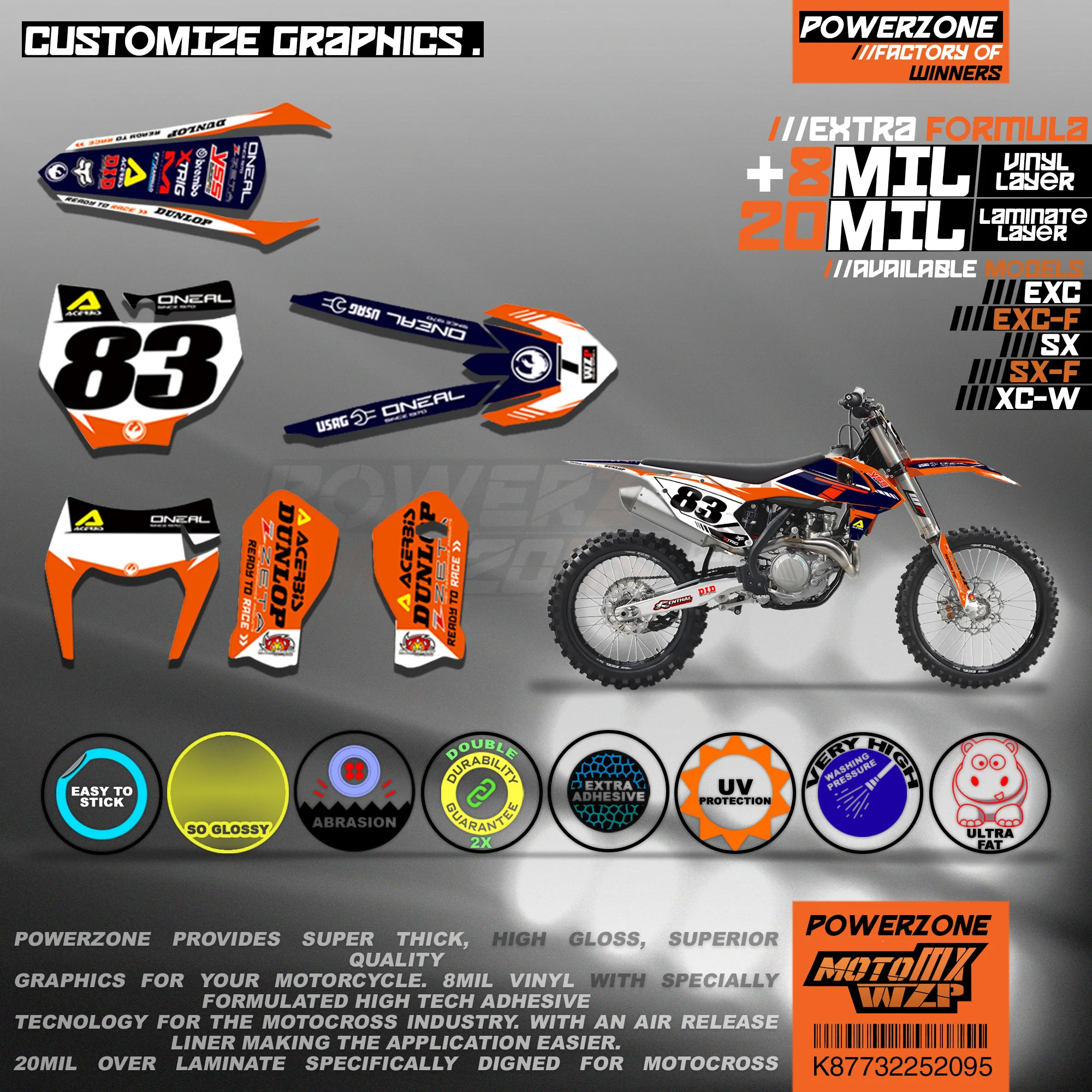 Персонализированные графические фоны PowerZone Team наклейки 3M Набор наклеек для KTM SX SXF