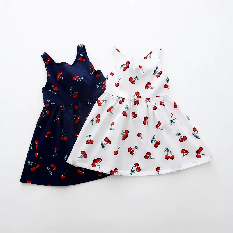 2018 Summer Toddler Girls Dress Casual Clothing Cherry Print Princess Baby Cotton Backless Kids Vestidos | Детская одежда и обувь